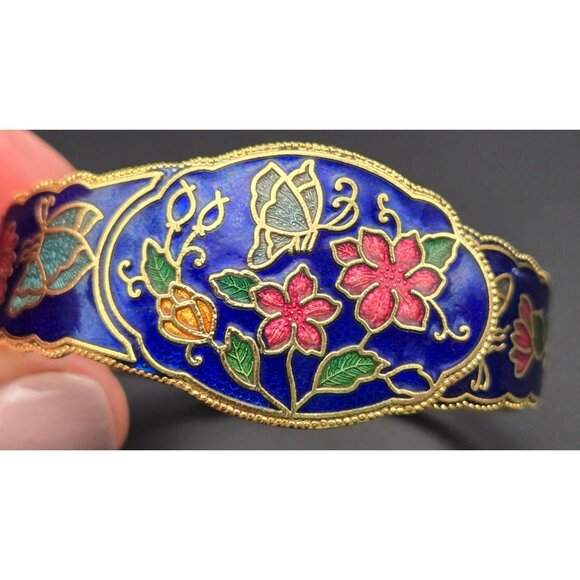 Vintage 1980's Blue Butterfly Cloisonne Goldtone Bracelet - Picture 7 of 9